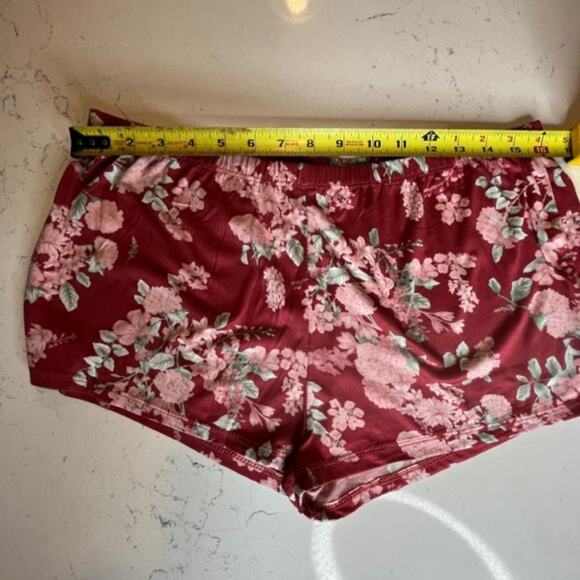 Flora Nikrooz Jacqueline Travel Set Sz L Brick Floral 3 Pc Robe Cami Shorts NEW - Picture 9 of 15